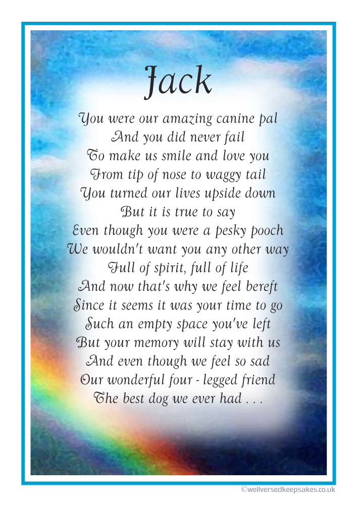 Sample Laminated Memorial Poem (A5 Approx 6" x  8")